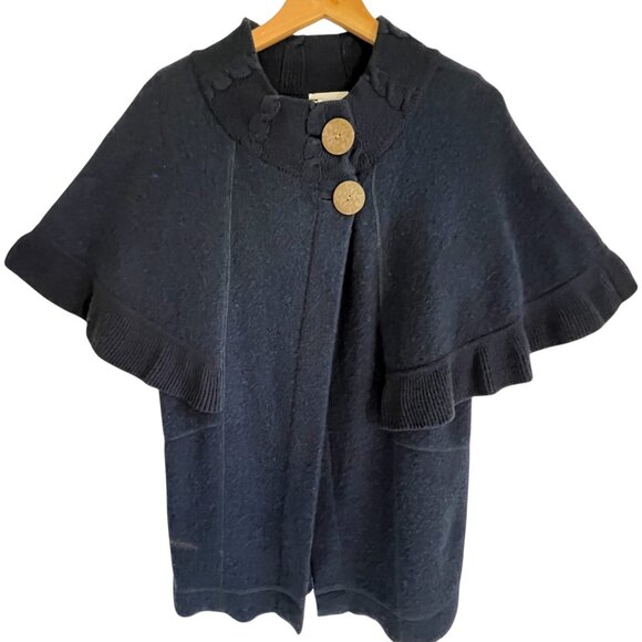 Soft Surroundings Wool Angora Wrap XS Navy Knit Poncho Buttons - Picture 2 of 11